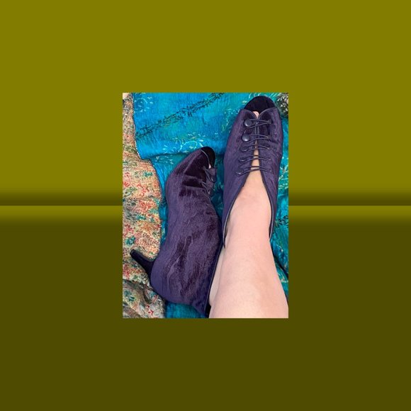 Impo Electric Blue Crush Velvet Peep Toe Ankle Booties - Picture 2 of 5